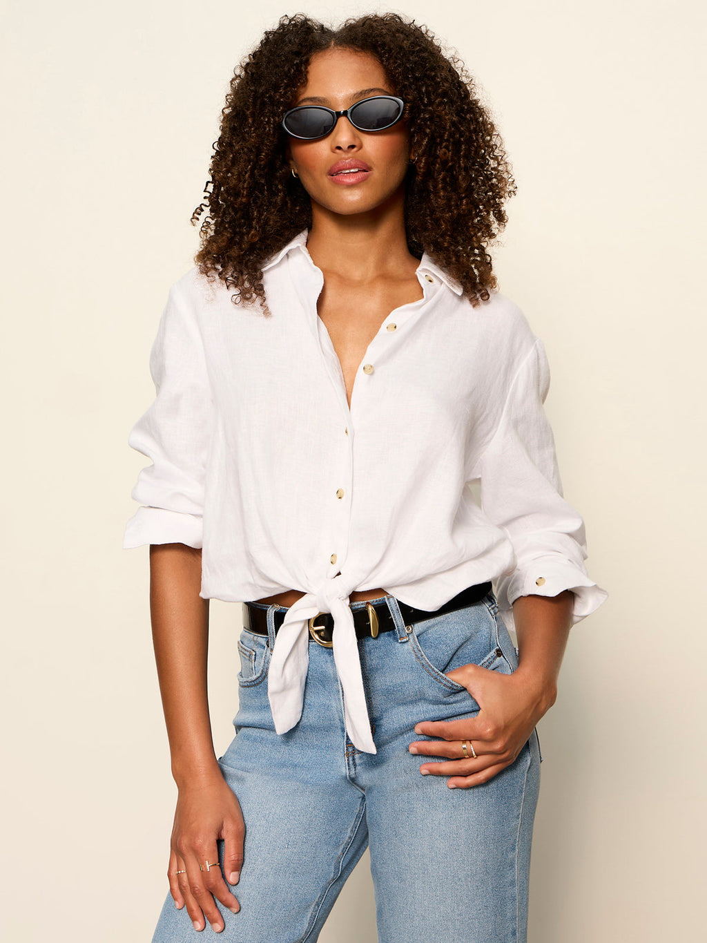 More Love Linen Tie Top White