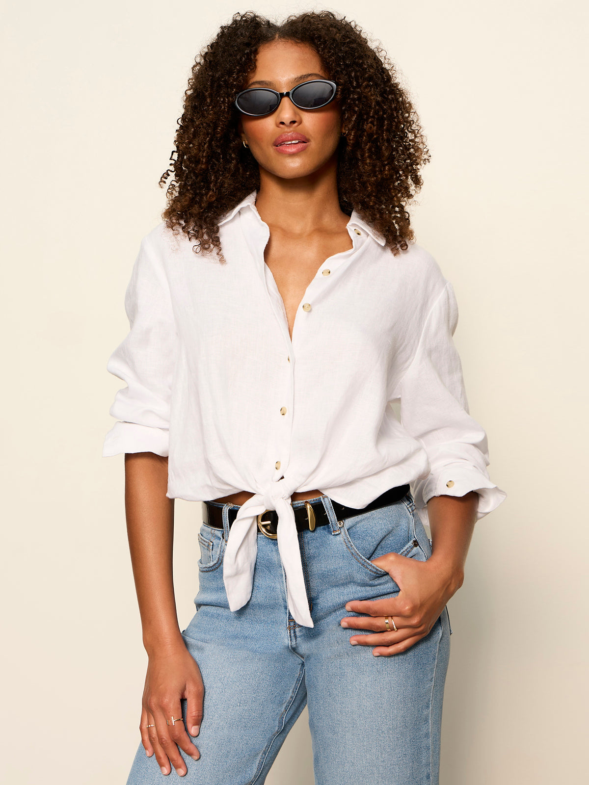 More Love Linen Tie Top White
