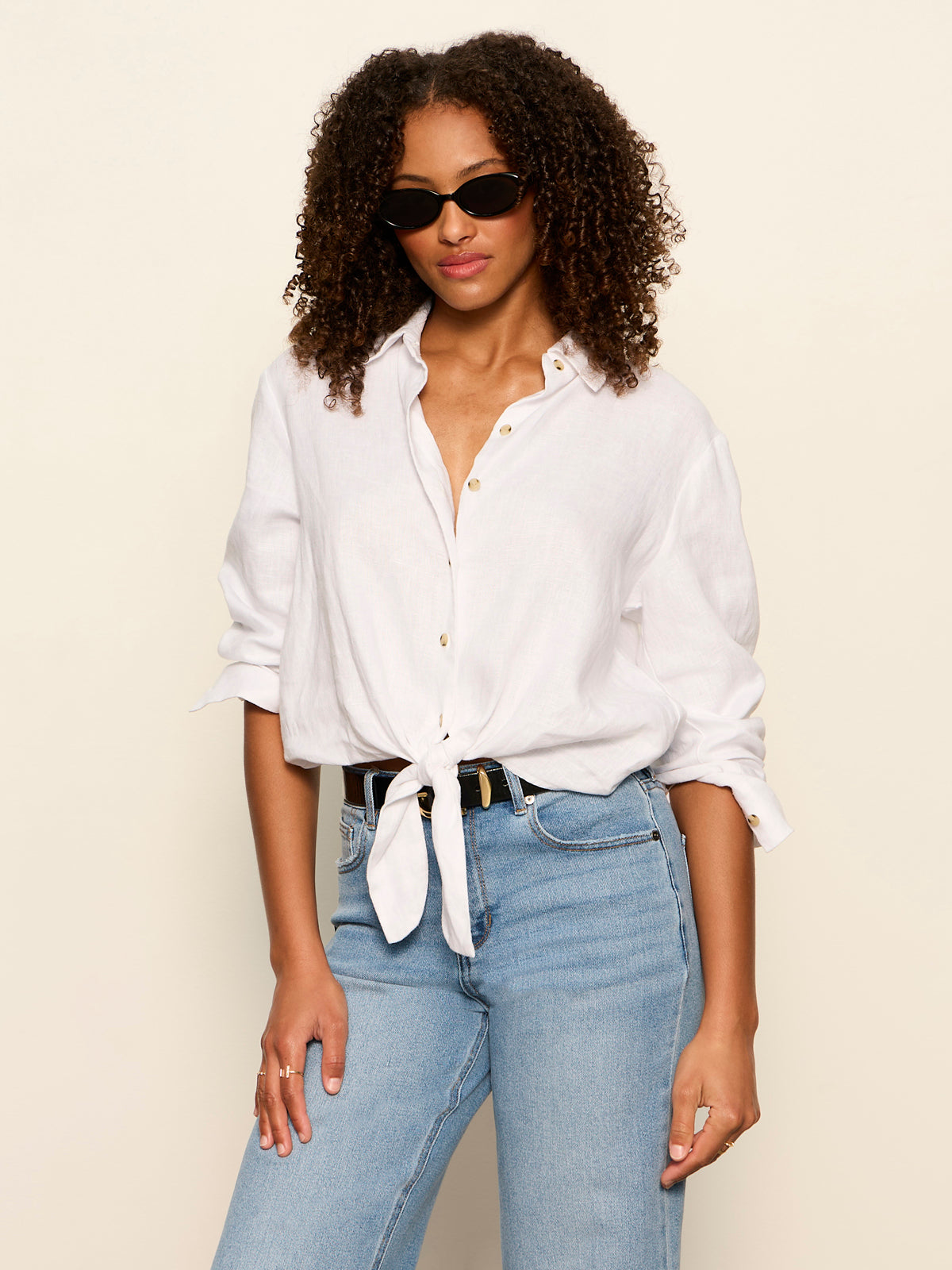 More Love Linen Tie Top White