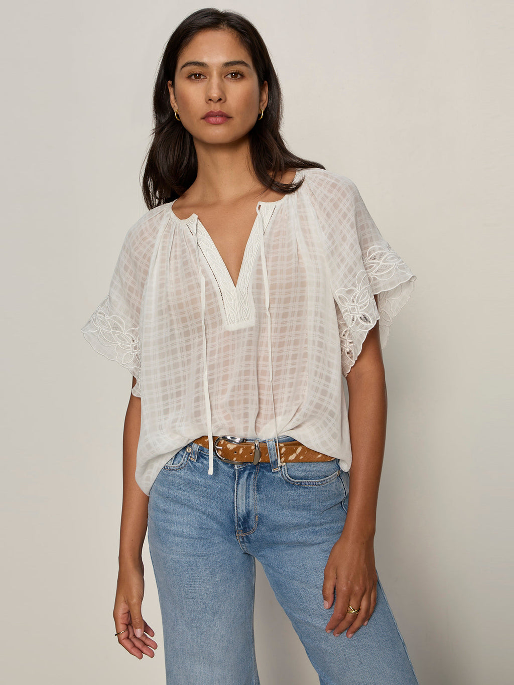 Easy Brunch Embroidered Blouse Chalk