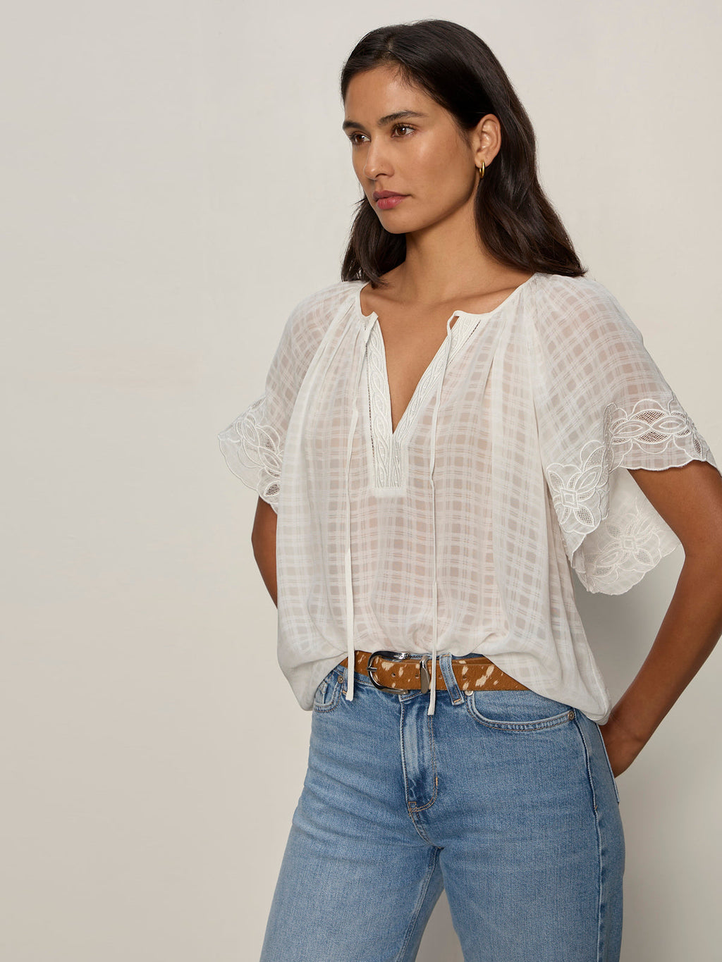 Easy Brunch Embroidered Blouse Chalk
