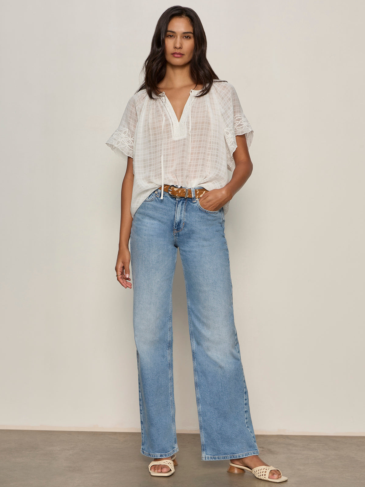 Easy Brunch Embroidered Blouse Chalk