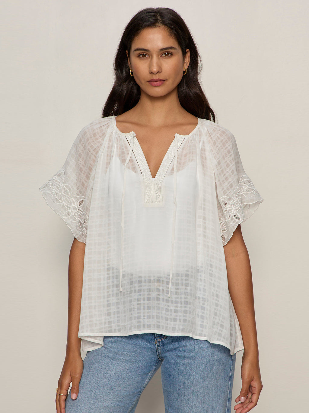 Easy Brunch Embroidered Blouse Chalk