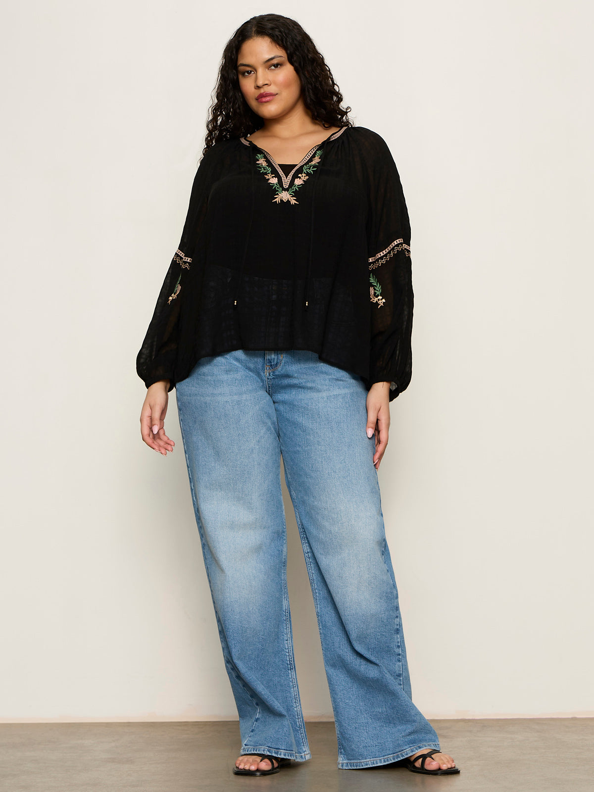 Raye Embroidered Blouse Black Extended Sizing