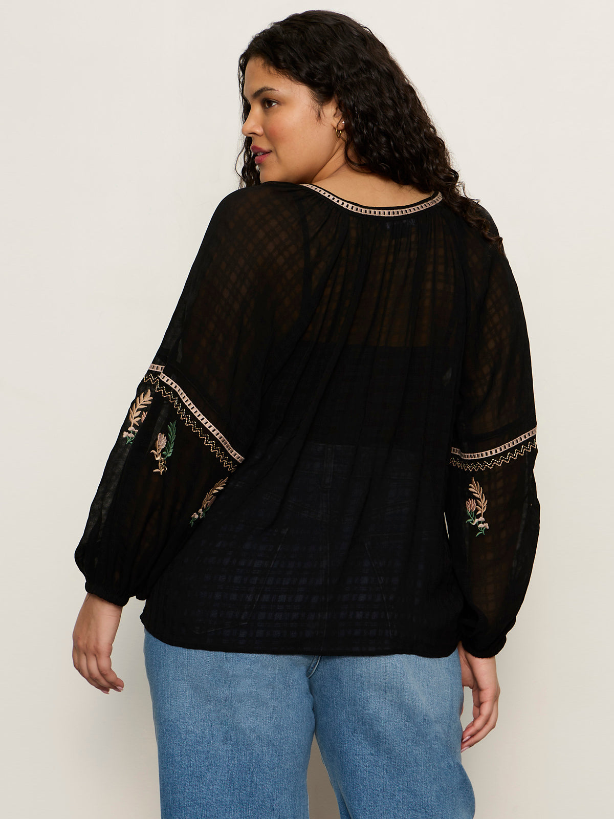 Raye Embroidered Blouse Black Extended Sizing