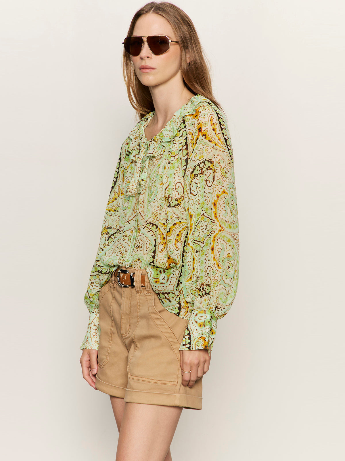 Sheer Elegance Volume Blouse Verde Boheme