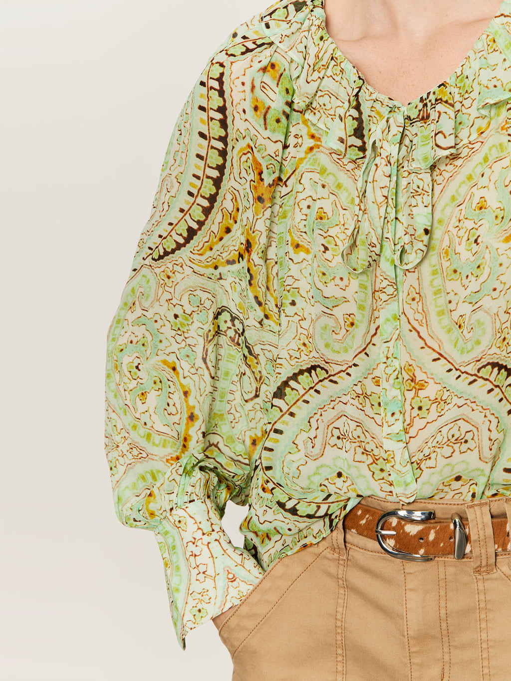 Sheer Elegance Volume Blouse Verde Boheme