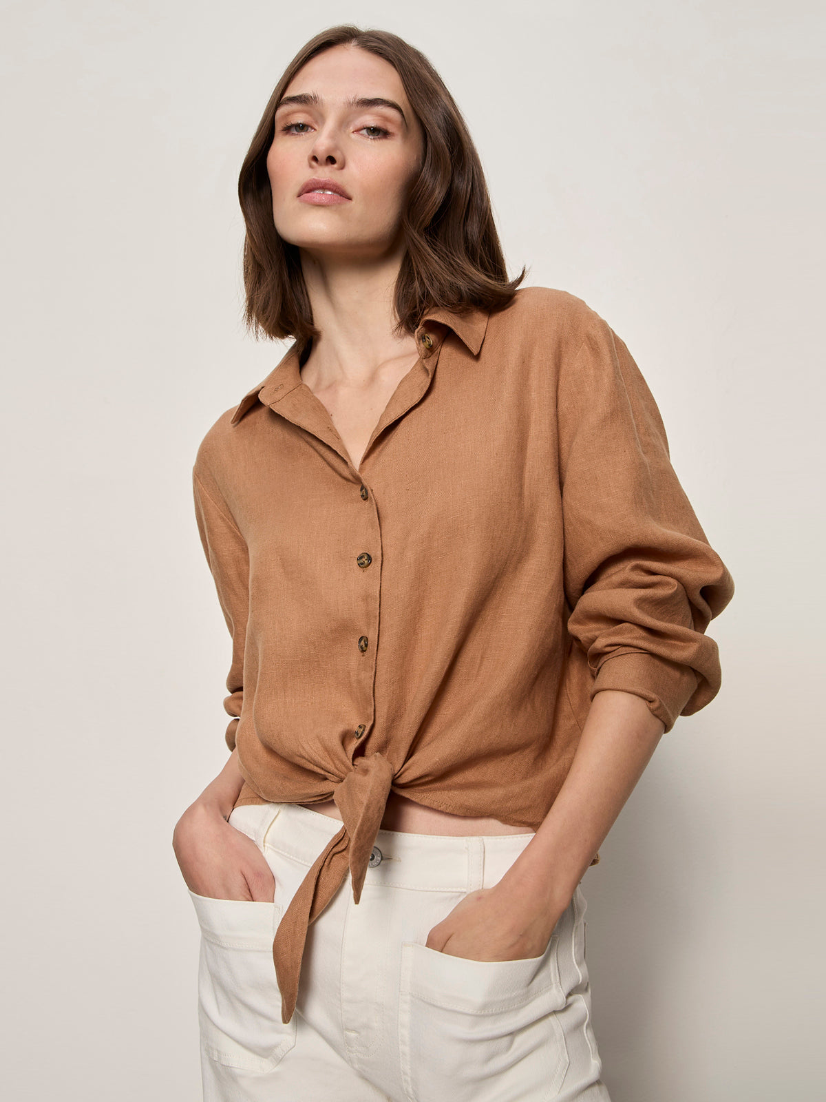 More Love Linen Tie Top Toasted Coconut