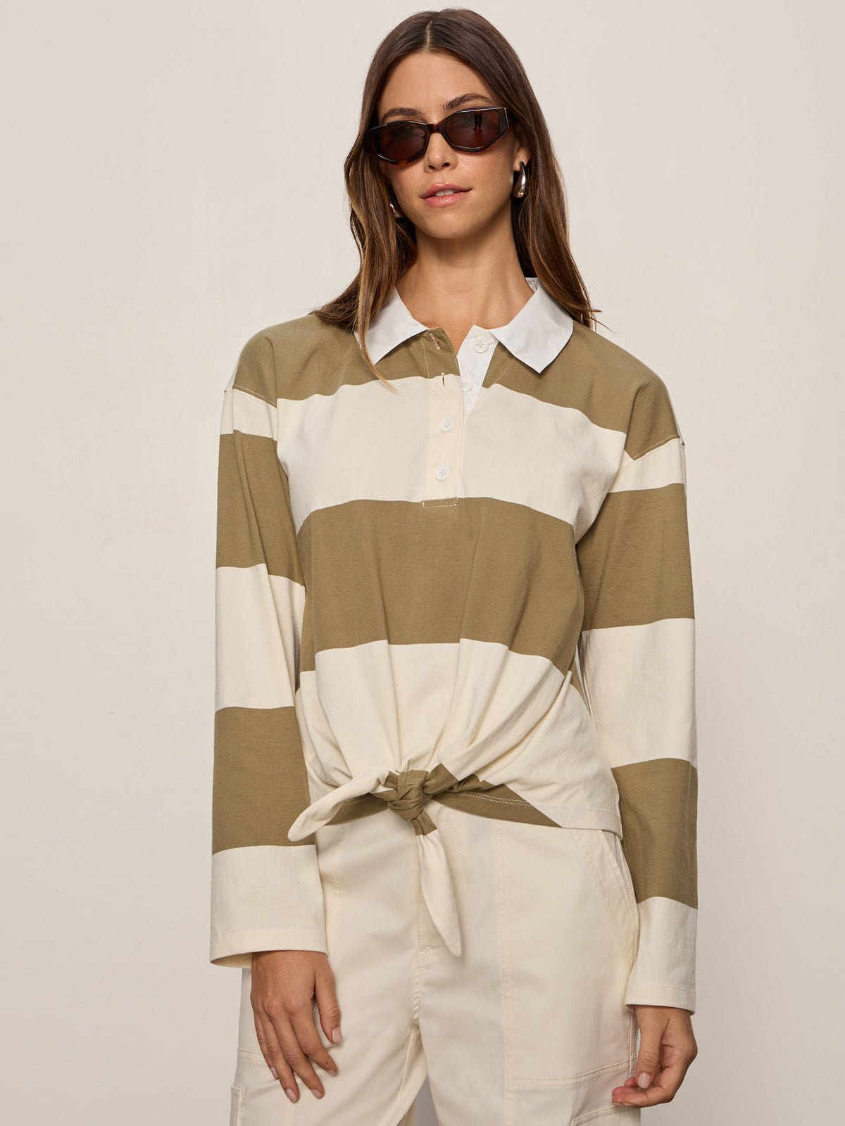 Rugby Tie Front Tee Covert Green / Collagen Stripe