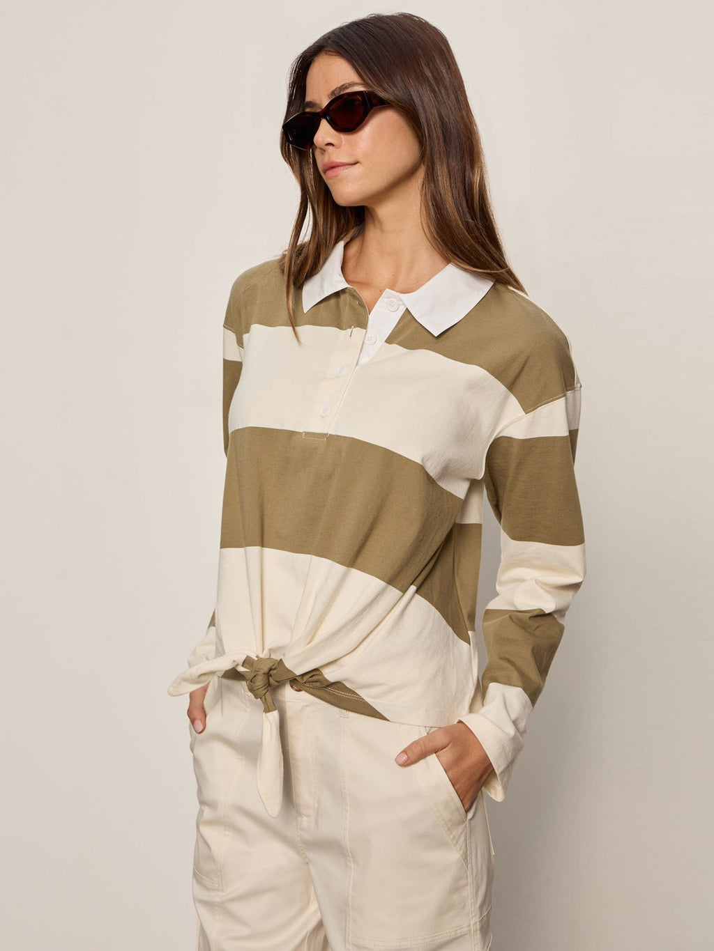 Rugby Tie Front Tee Covert Green / Collagen Stripe