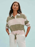 Rugby Tie Front Tee Oxygen Pink / Olive Tree Stripe