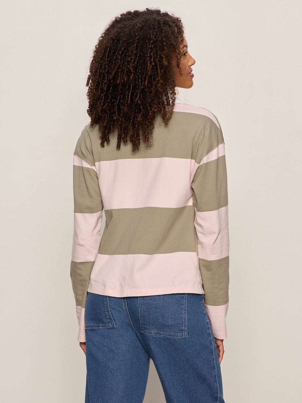 Rugby Tie Front Tee Oxygen Pink / Olive Tree Stripe