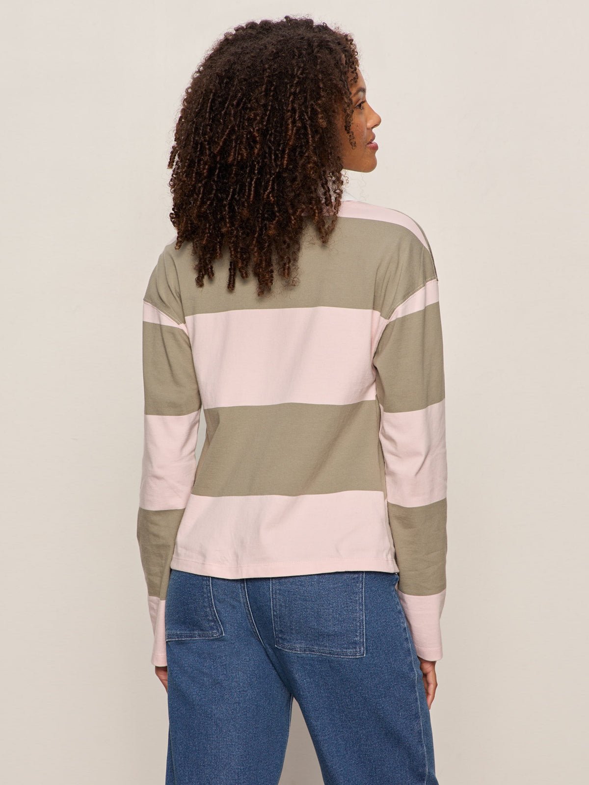 Rugby Tie Front Tee Oxygen Pink / Olive Tree Stripe