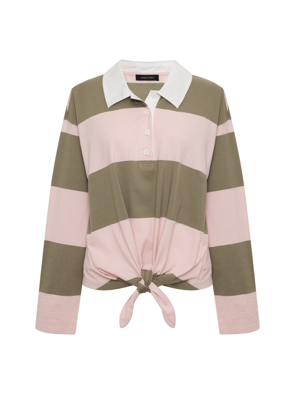 Rugby Tie Front Tee Oxygen Pink / Olive Tree Stripe