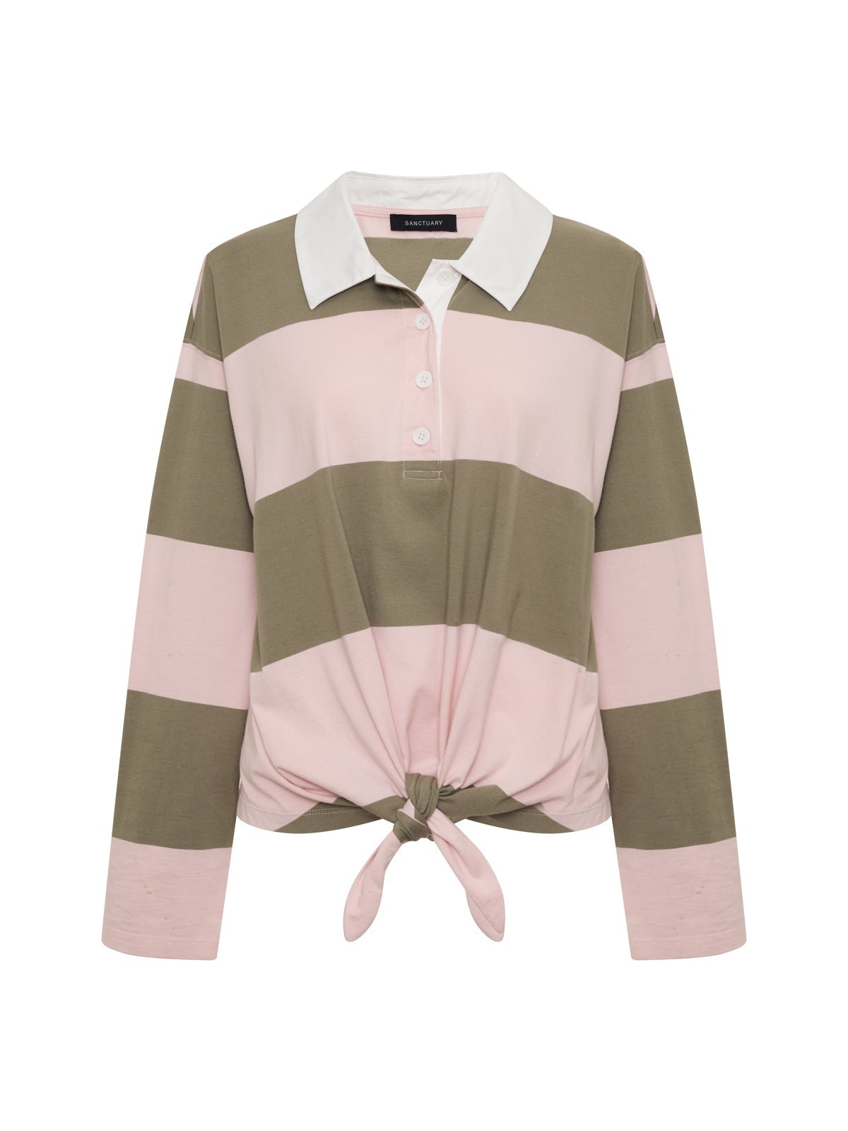 Rugby Tie Front Tee Oxygen Pink / Olive Tree Stripe