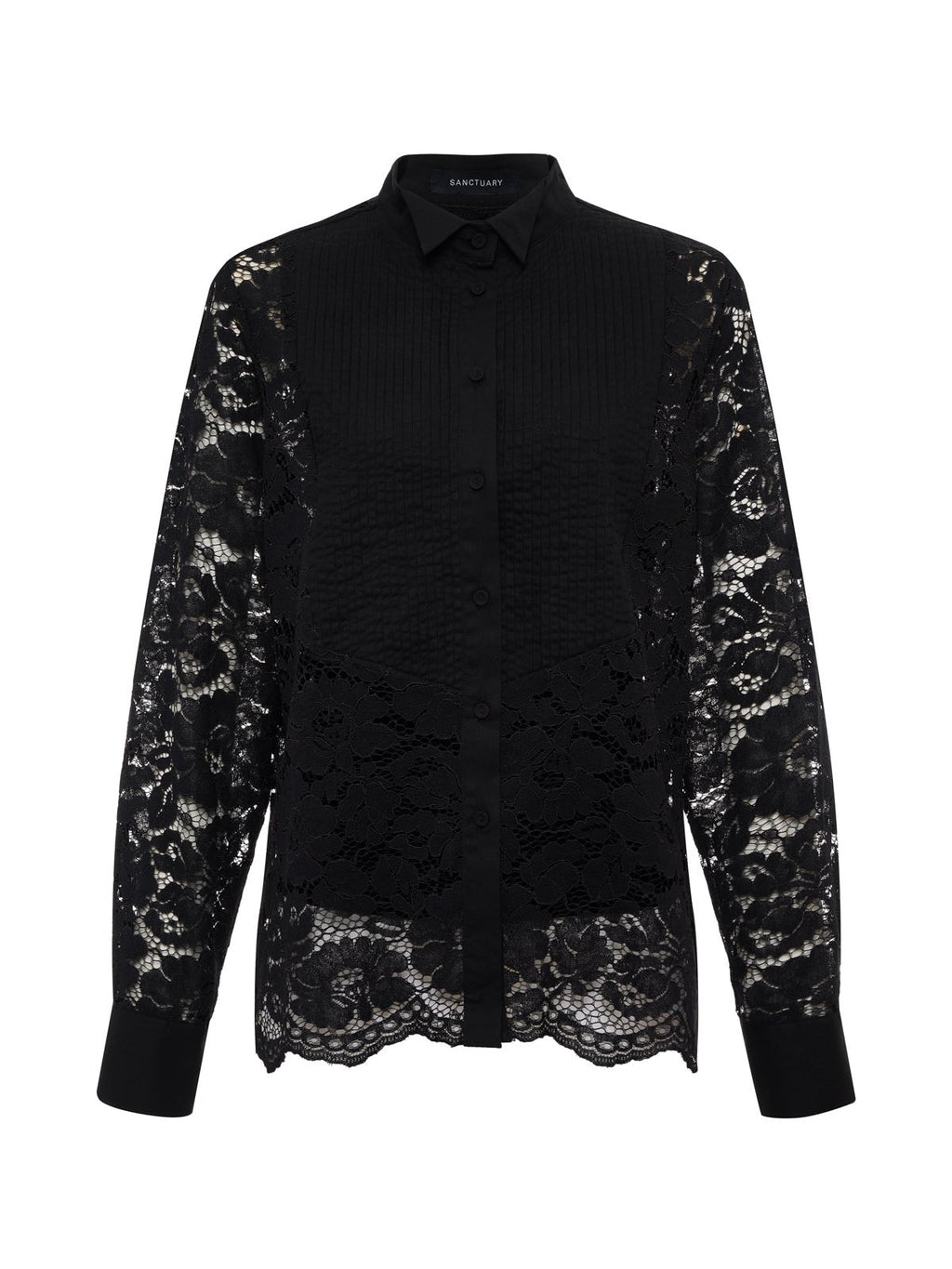 Serendipity Lace Tuxedo Shirt Black