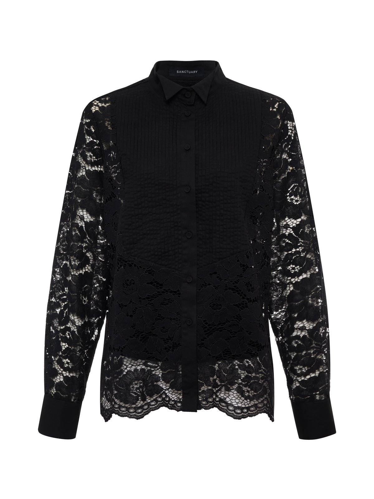 Serendipity Lace Tuxedo Shirt Black