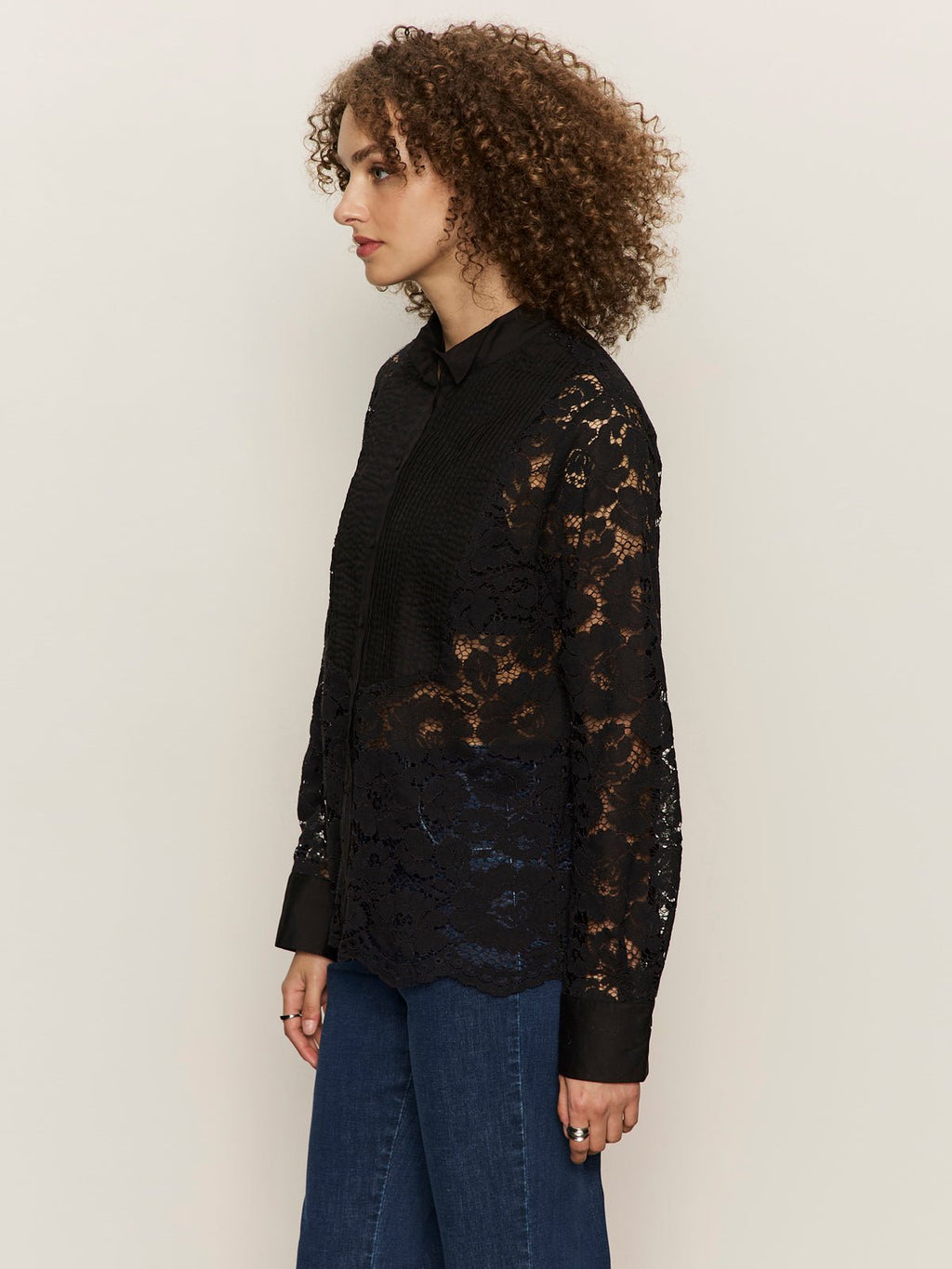 Serendipity Lace Tuxedo Shirt Black