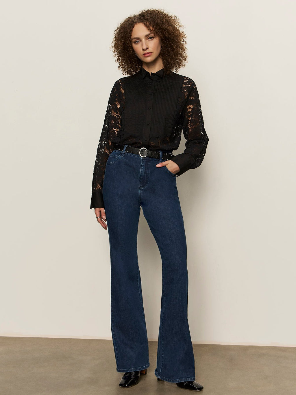 Serendipity Lace Tuxedo Shirt Black
