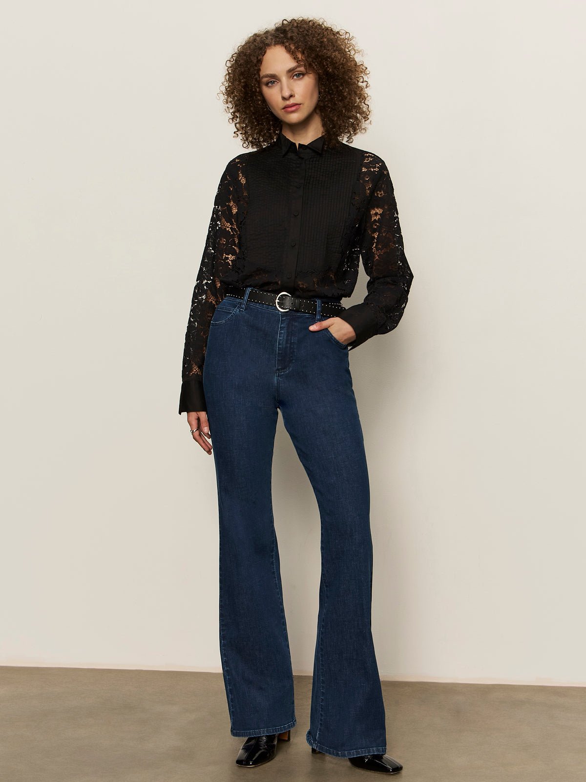 Serendipity Lace Tuxedo Shirt Black