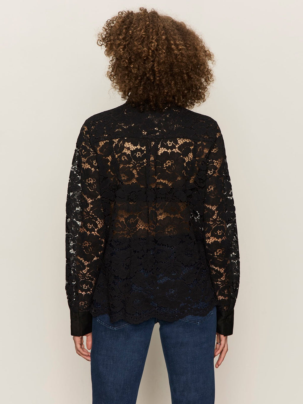 Serendipity Lace Tuxedo Shirt Black