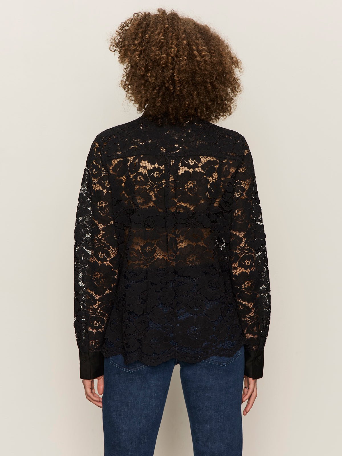 Serendipity Lace Tuxedo Shirt Black